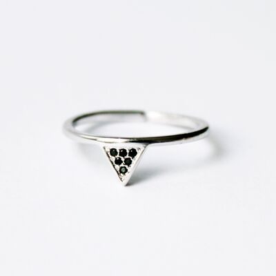 Silver Triangle Ring Black Crystal