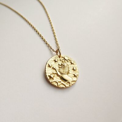 Lion Flower Both Side Pendant Necklace Gold - 45CM
