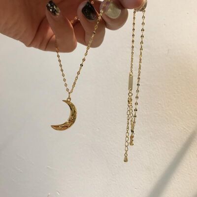 Crescent Hammered Moon Necklace Gold