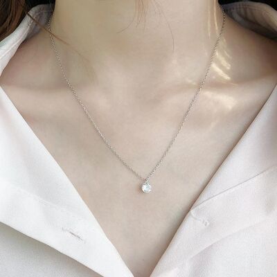 Single Diamond Necklace Silver - Gold