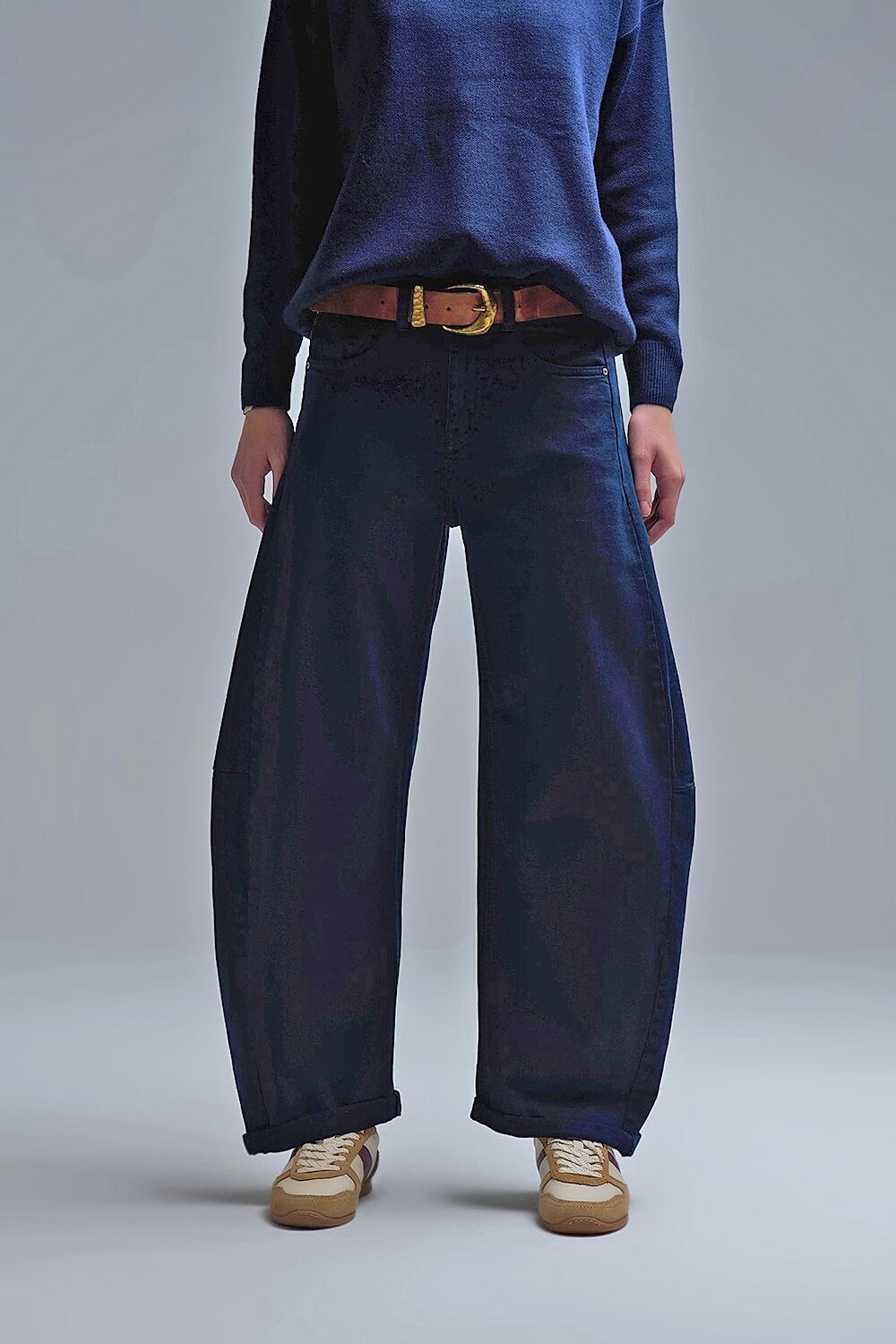 Jeans alla moda blu navy a palloncino con tasche