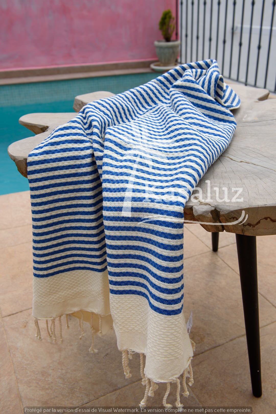 Fouta Playa Atlántico Azul real 100% algodón