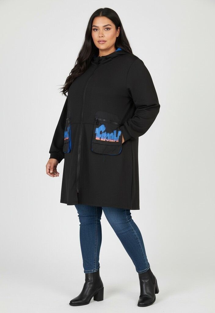 Abrigo azul estampado de talla grande (C6619)