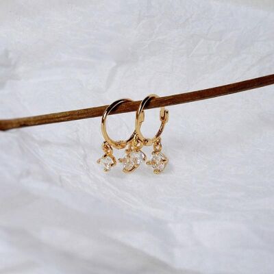 Two Diamond Hoop Earrings Gold