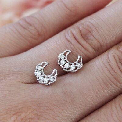 Silver Moon Stud Earrings