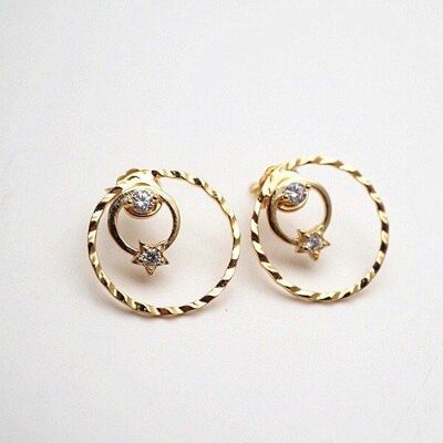 Gold Round Star Stud Earrings