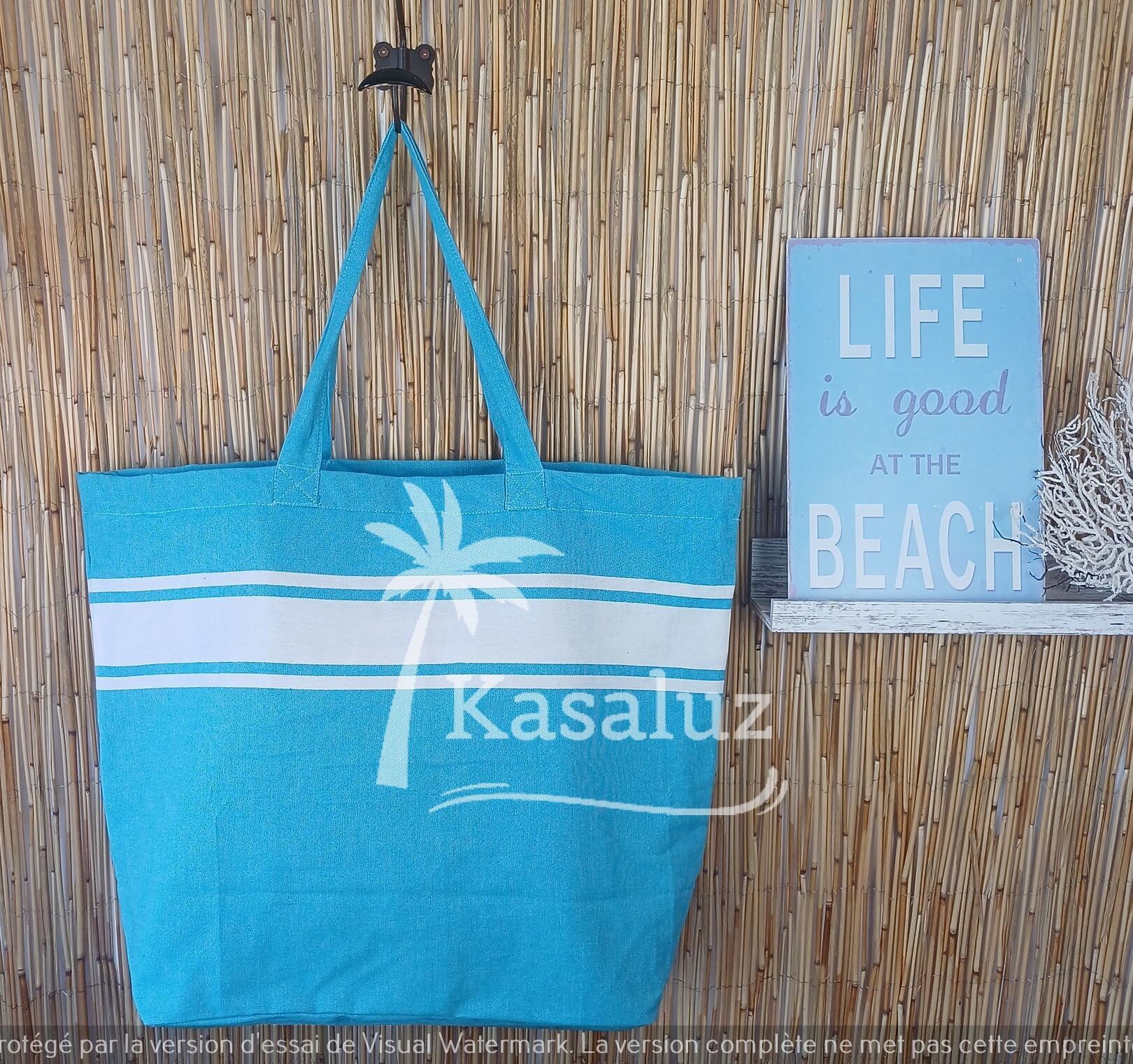 Borsa da spiaggia 100% cotone con fodera in plastica - Turchese