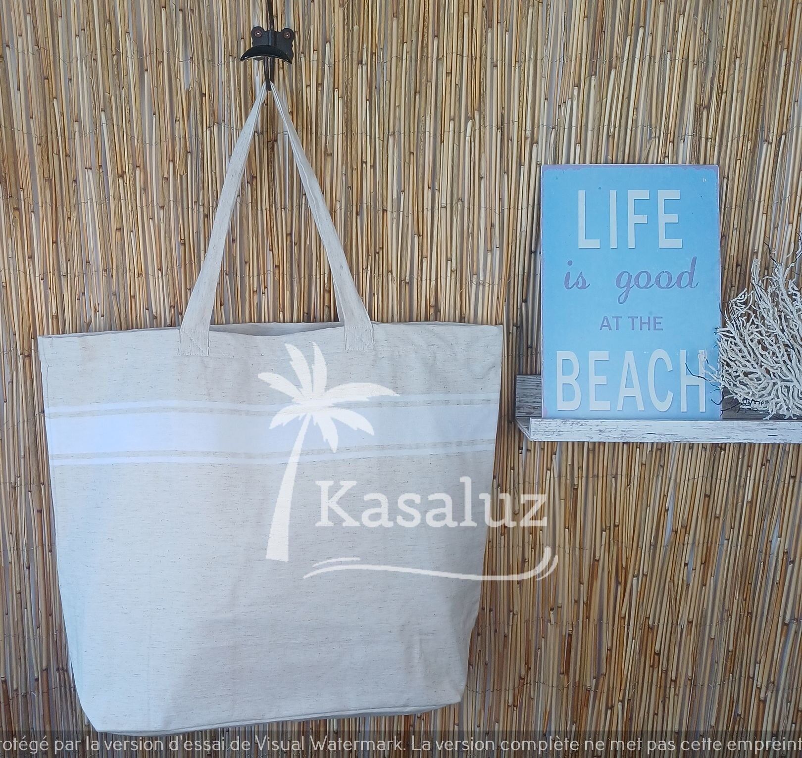 Borsa da spiaggia 100% cotone con interno in plastica - Beige