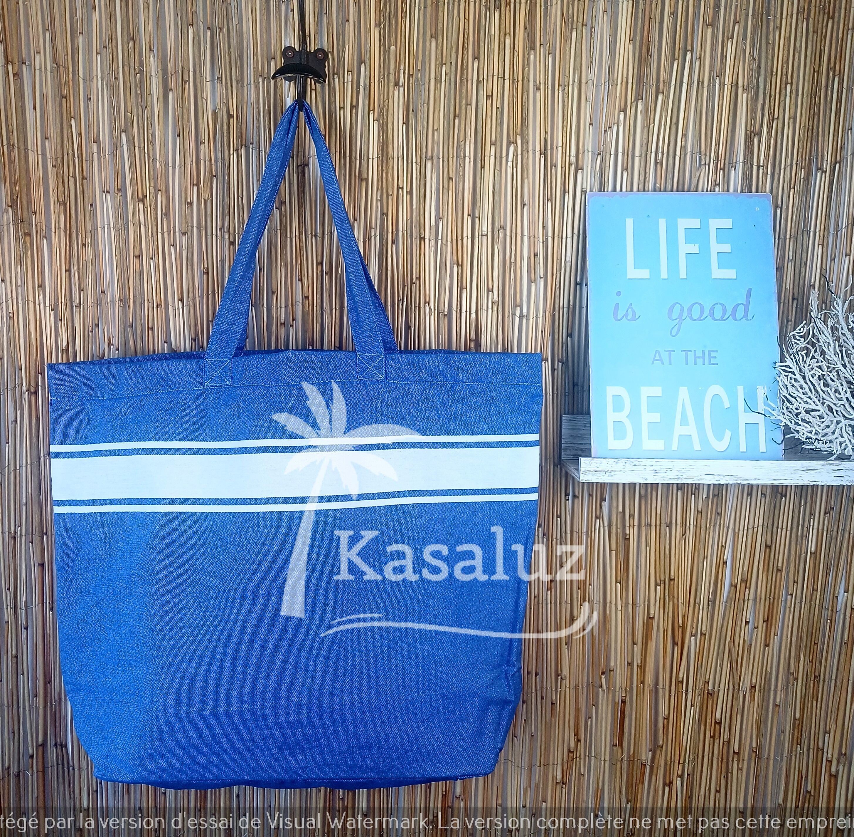 Borsa da spiaggia in cotone 100% con fodera in plastica - Blu reale