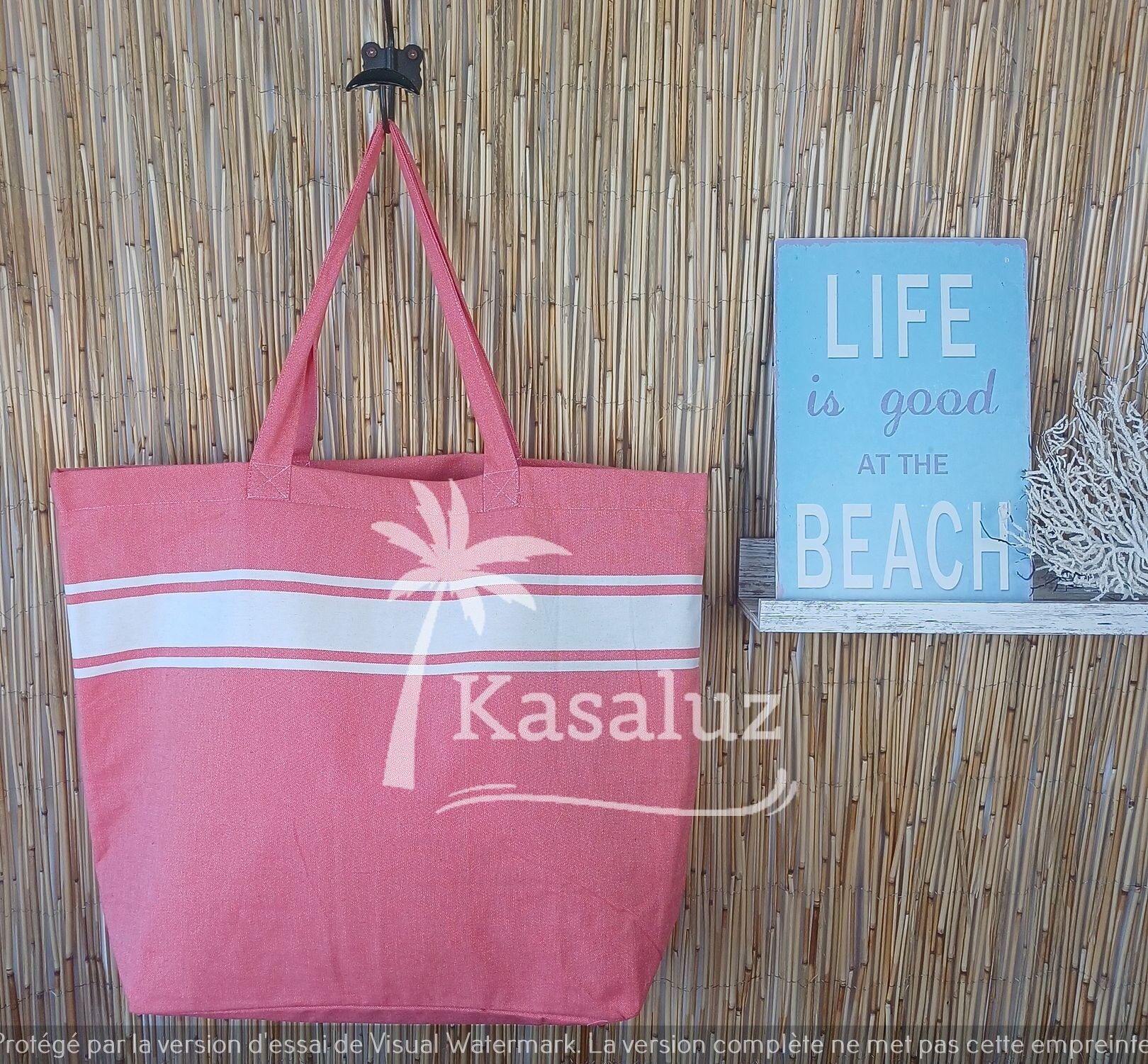 Borsa da spiaggia 100% cotone con interno in plastica - Corallo