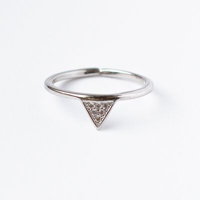 Silver Triangle Ring White Crystal