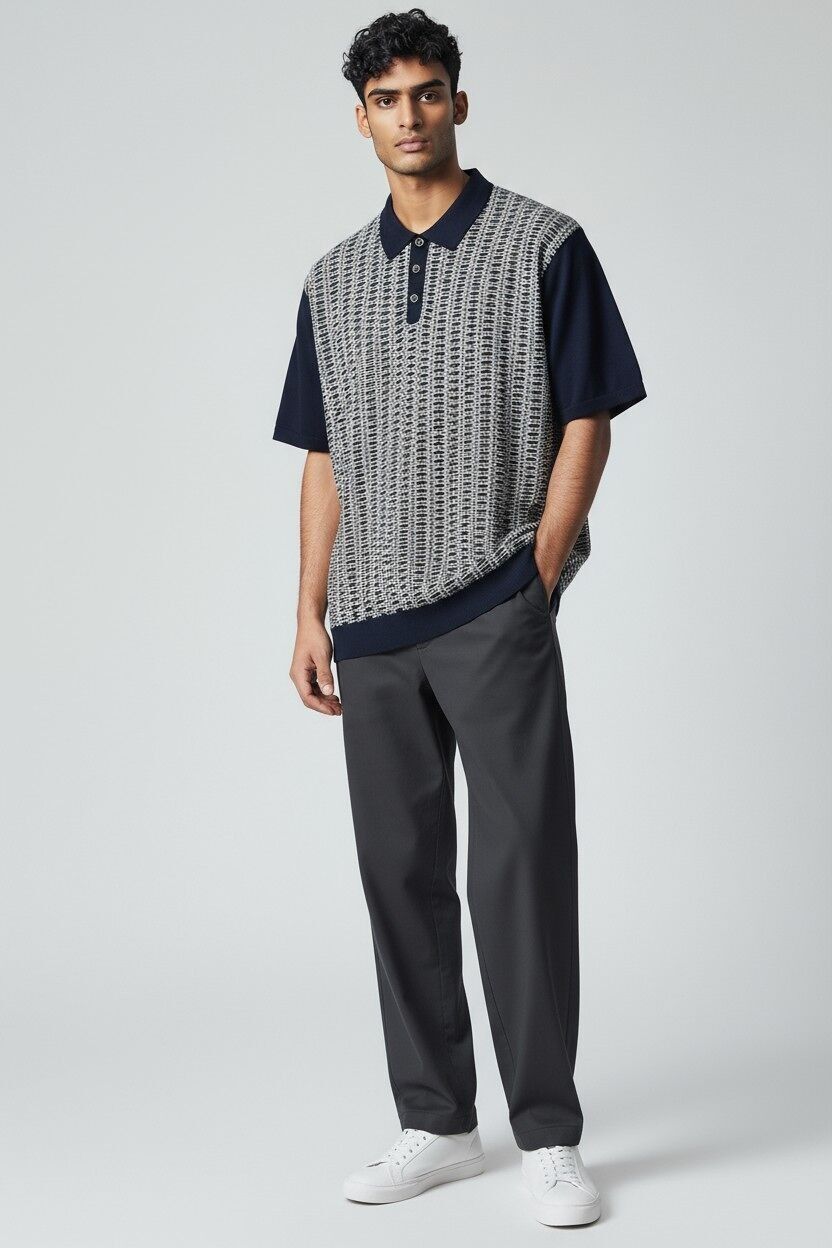 Zweifarbiges Poloshirt aus Jacquard-Strick 91223