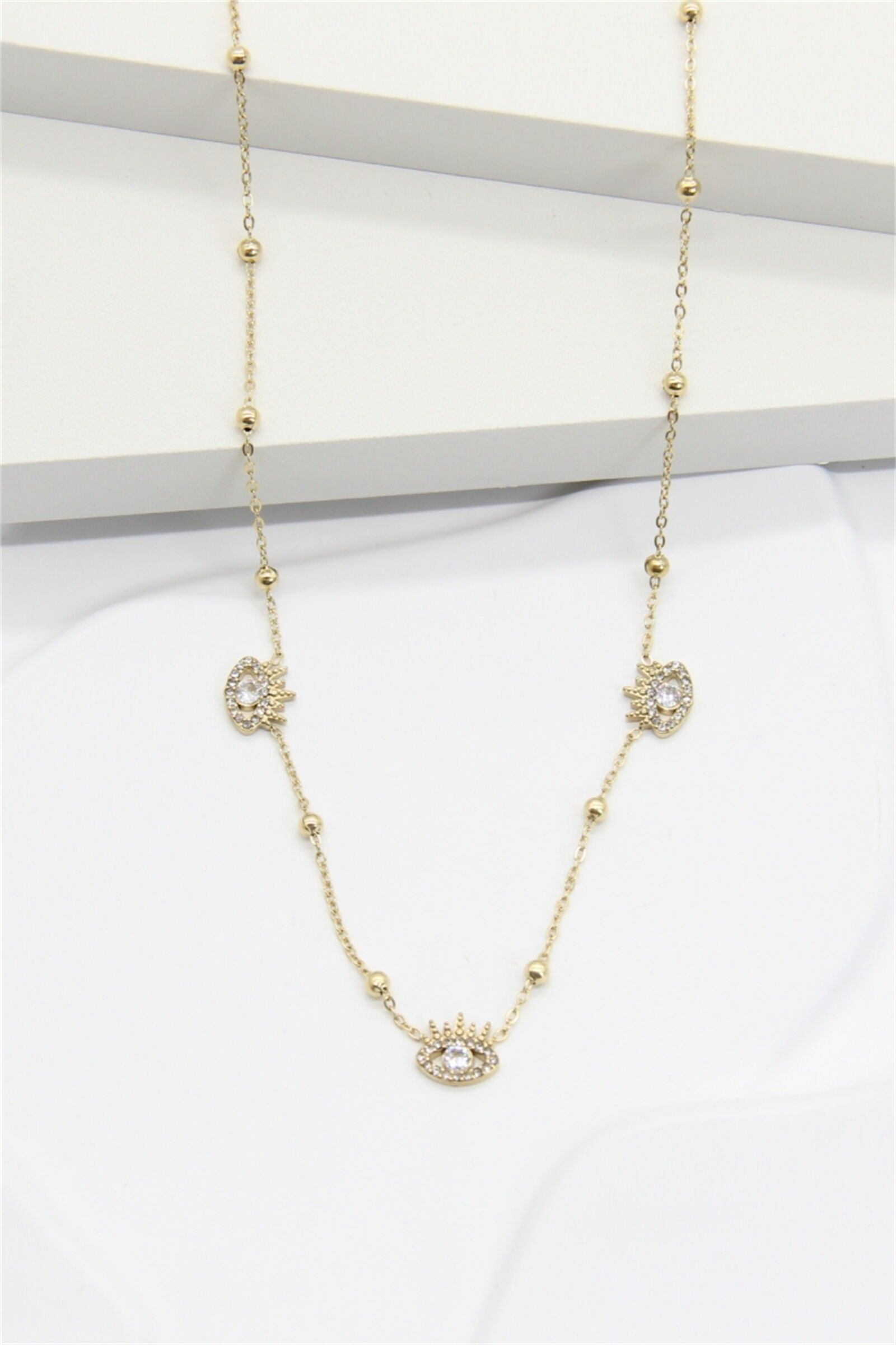 Goldene Augenkette aus Edelstahl – Glücksbringer mit Strasssteinen für Damen