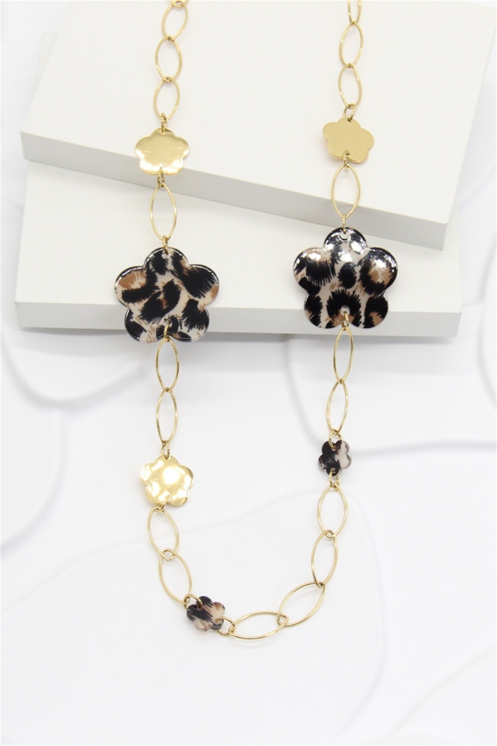 Lange Halskette aus Edelstahl mit Leopardenmuster – Elegante Blume für Damen