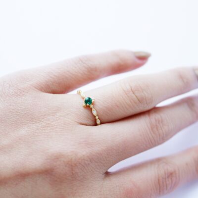 Emerald Ring 18K Gold Plated Silver - US Size 5