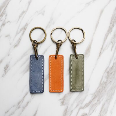 Waxed Vegetable Tanned Leather Keychain - Blue