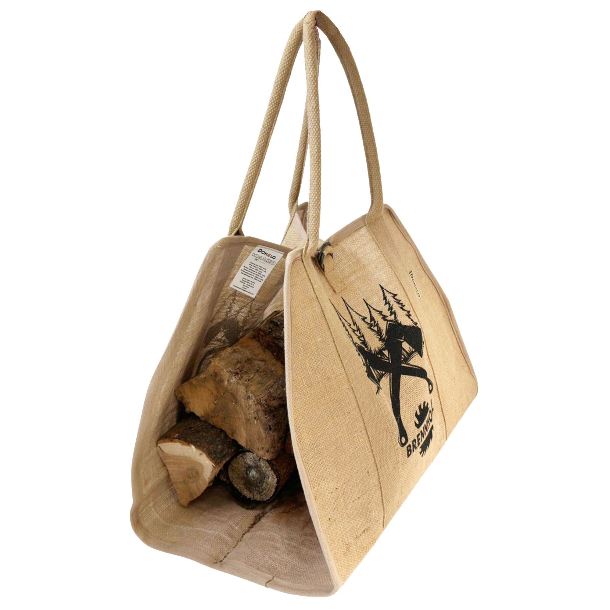 Sacco per legna da ardere in iuta, pieghevole, rivestito in cera, capacità di carico 20 kg, adatto solo per legna da ardere, sacco per legna da ardere, borsa per il trasporto della legna, accessorio per stufa a camino