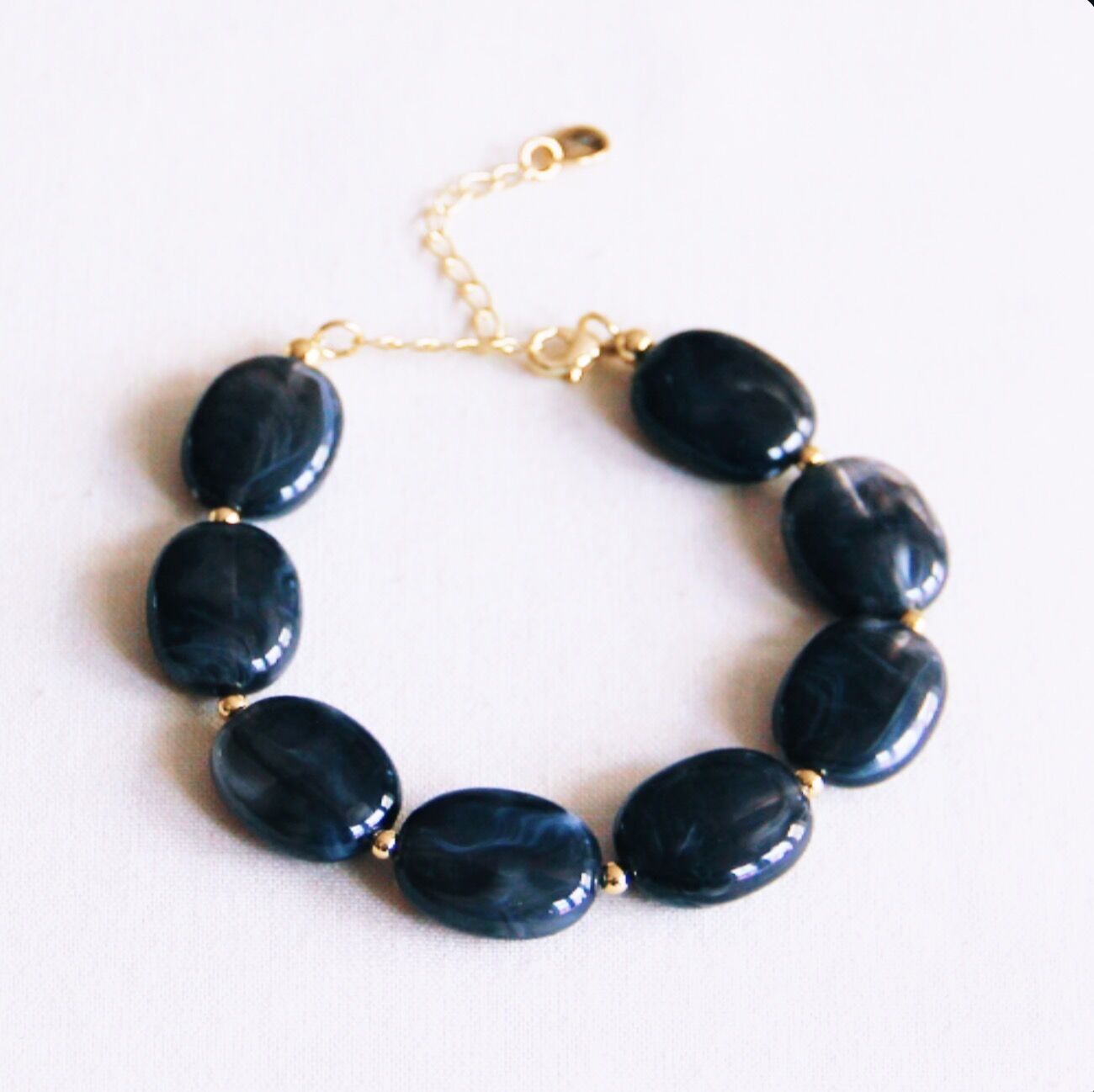 Pulsera de cuentas ovaladas de resina XL - antracita