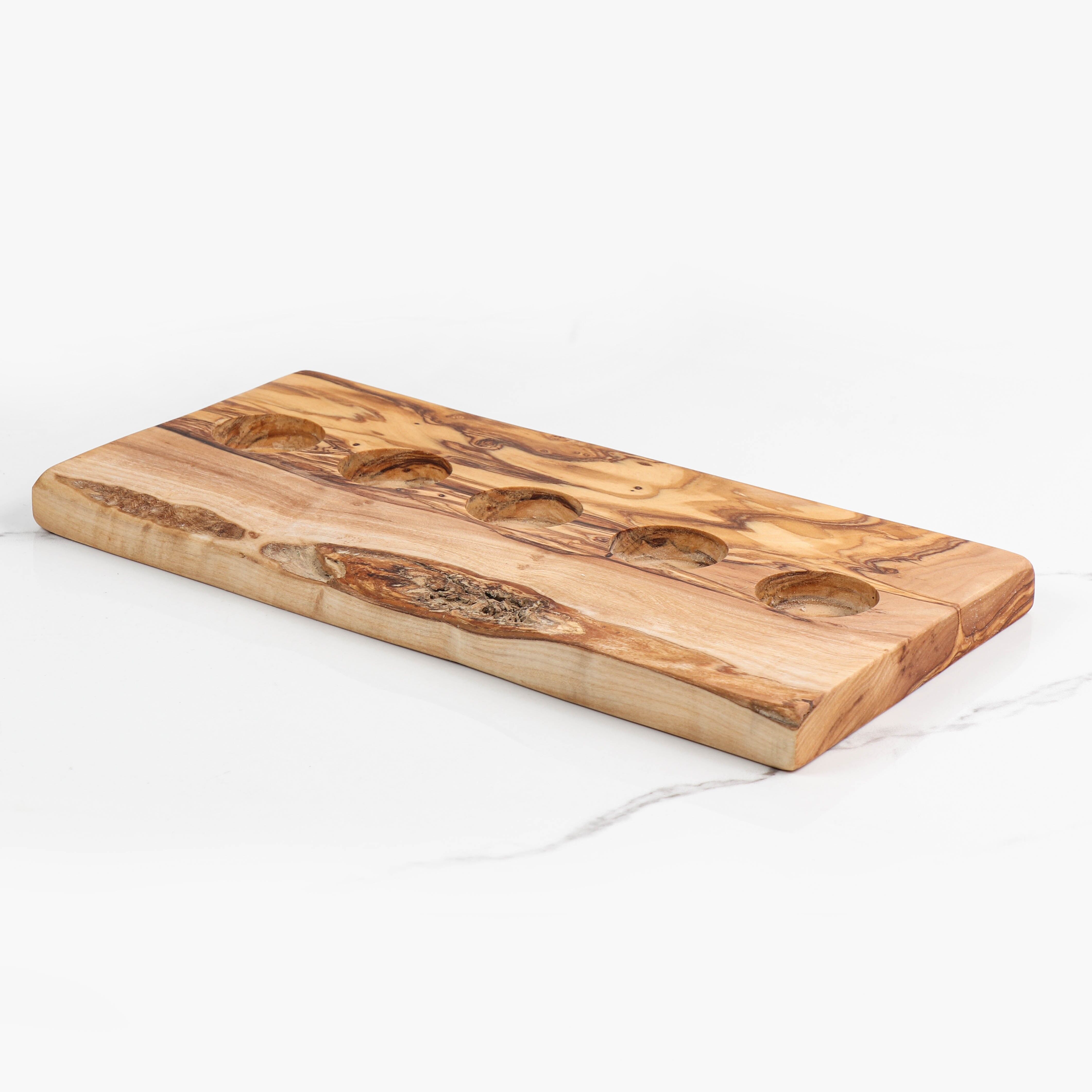 Porte-bougie chauffe-plat en bois d'olivier | Plateau à bougie long