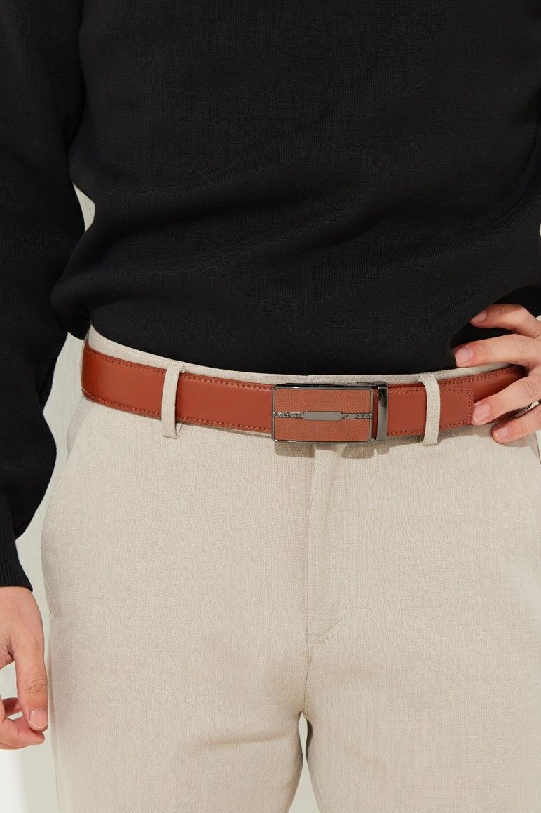 Cintura automatica da uomo senza fori, in pelle di vacchetta crosta, regolabile 35 mm CAU35-4089