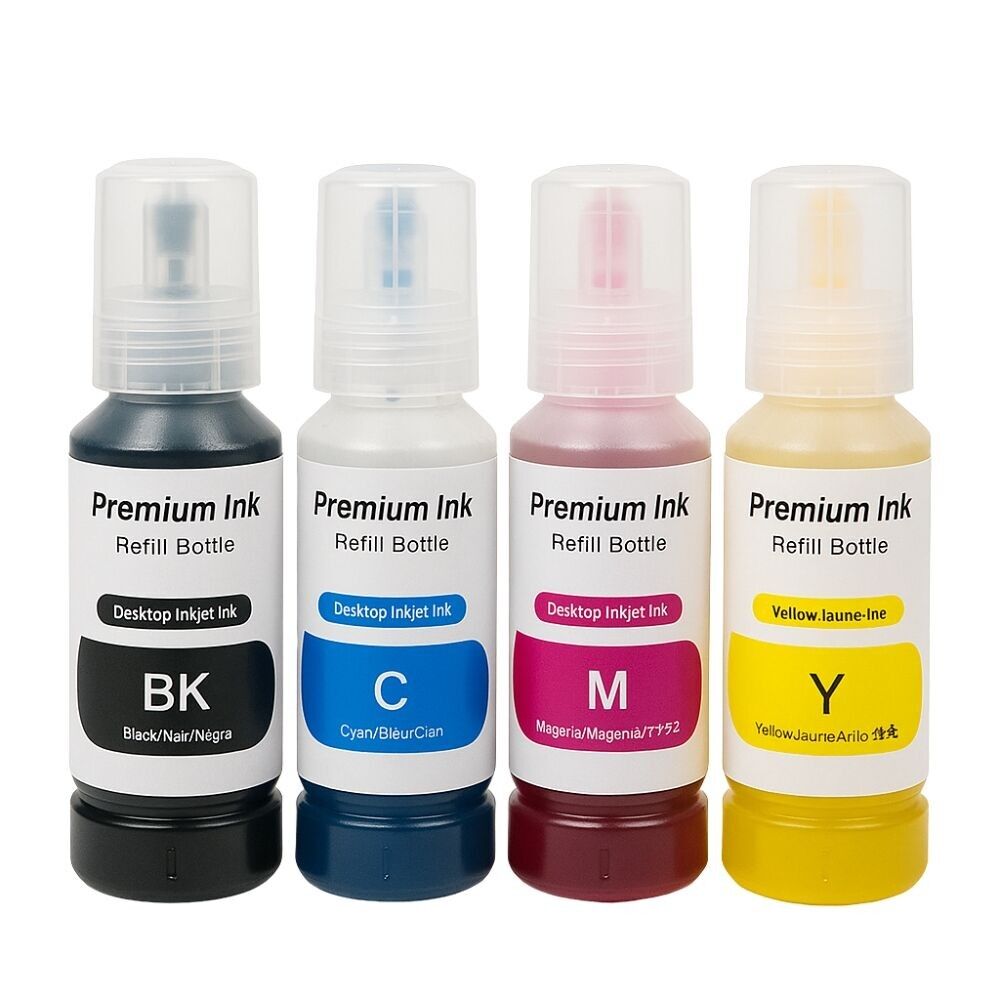 Packung mit kompatiblen EPSON 102-104 Tintenpatronen für EcoTank ET-L800 bis EcoTank ET-L14000 und ET2500 bis ET-18100 Drucker, 4 x 70 ml