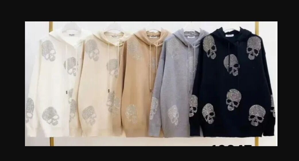 Sudadera con capucha y calavera de diamantes