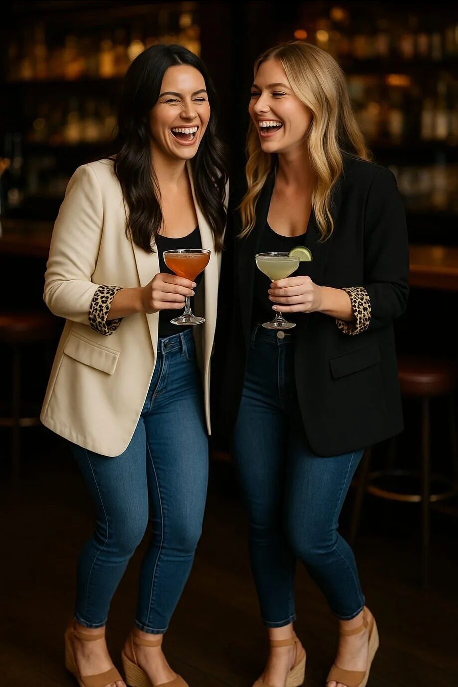 Blazer con mangas dobladas y ribete de leopardo