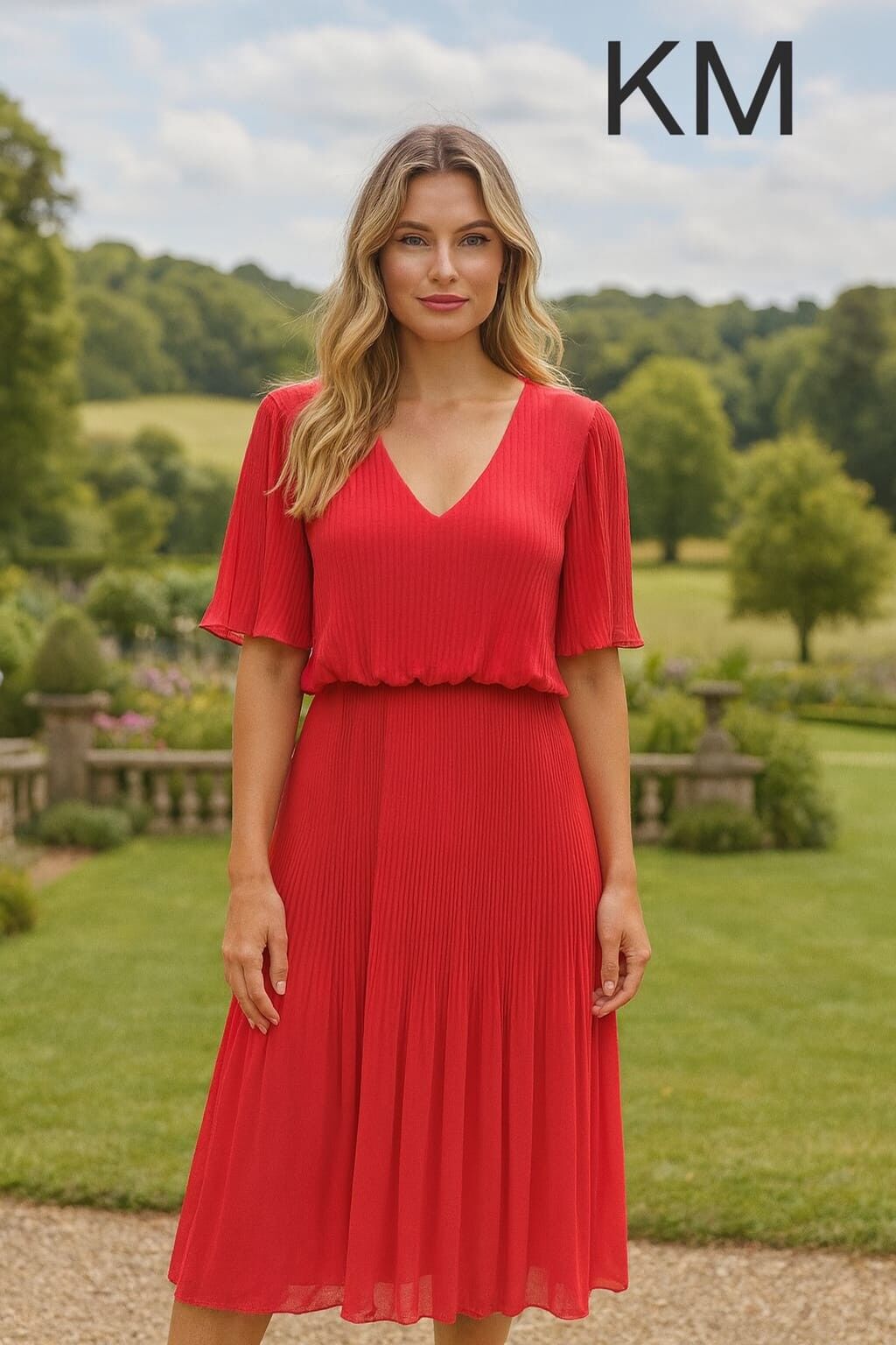 Vestido largo liso plisado con capas