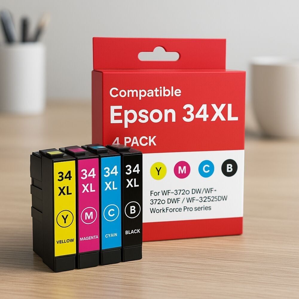 EPSON 34XL Kompatibles Tintenpatronen-Set für WF 3720DW, 3720DWF, 3725DW & WorkForce Pro 3720DW, 3720DWF, 3725DW Drucker