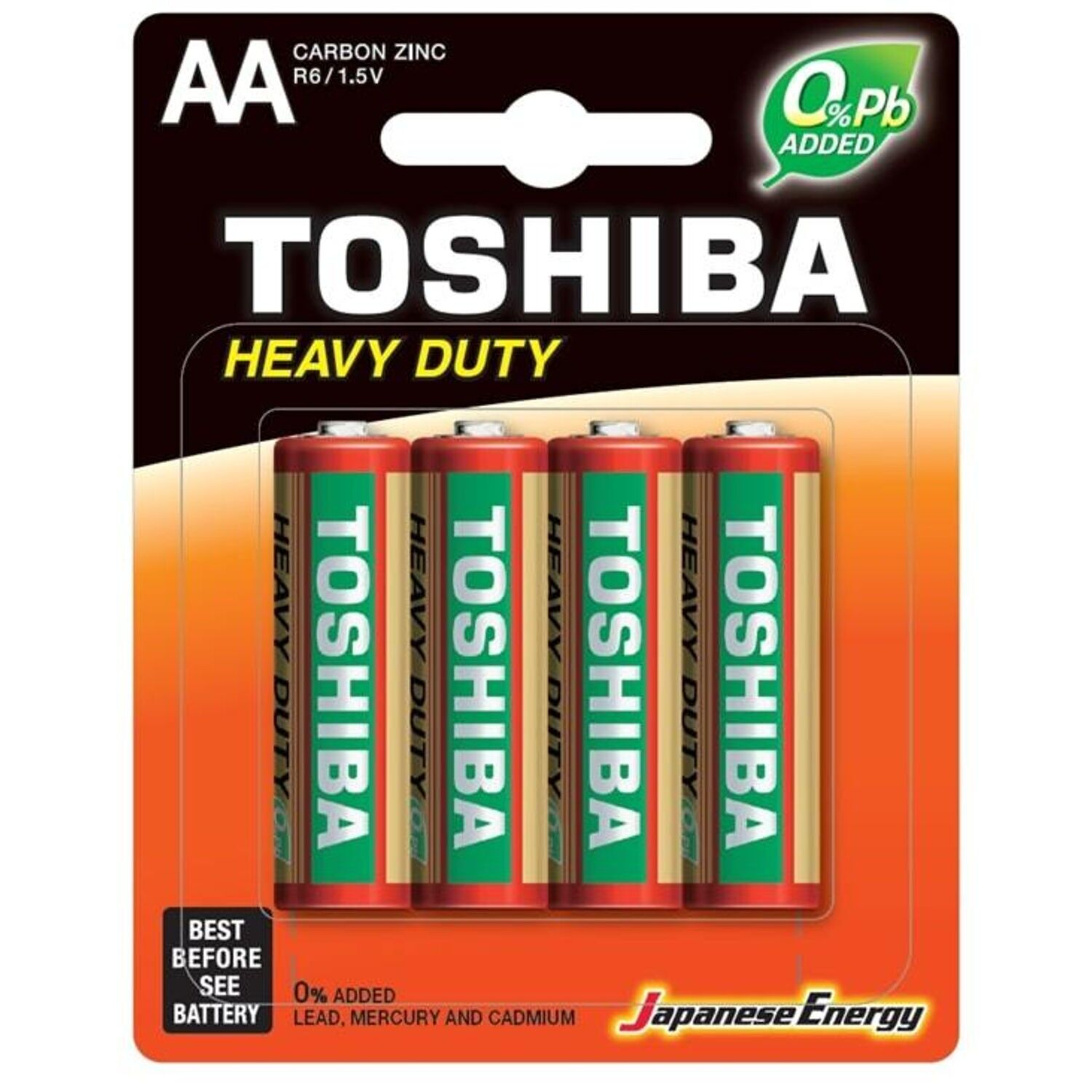 TOSHIBA Hochleistungs-AA-Batterien – Kohle-Zink – R6 – 1,5 V x4