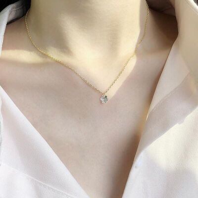 Single Diamond Necklace Gold - Silver