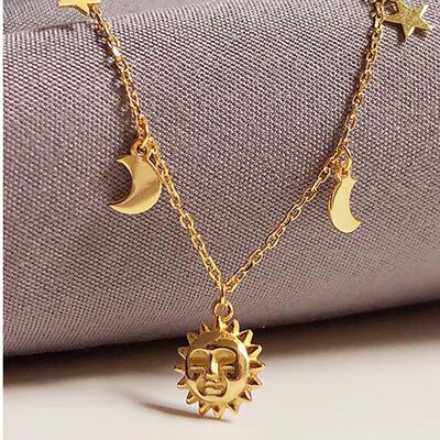 Moon Sun Star Necklace Gold