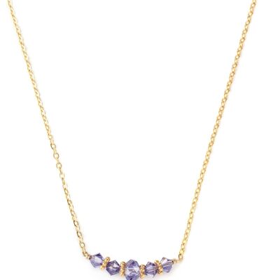 Short gold necklace with tanzanite Swarovski crystals