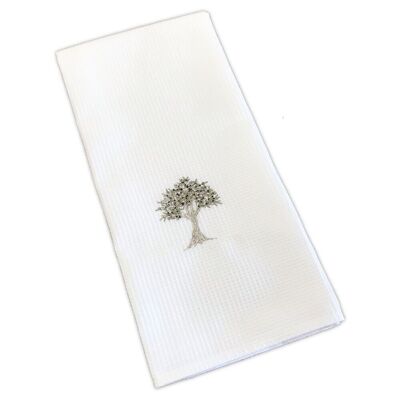 Embroidered tea towel and cotton hand towel l'olivier blanc