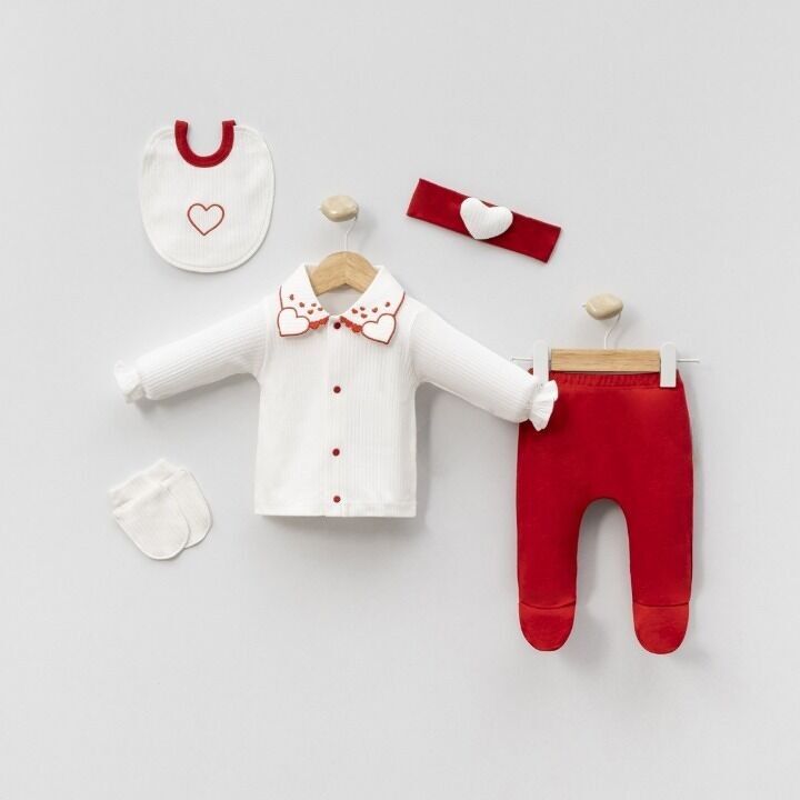 Lot de deux ensembles de colliers en forme de cœur, ensemble 5 pièces pour bébé fille (0-3 mois)