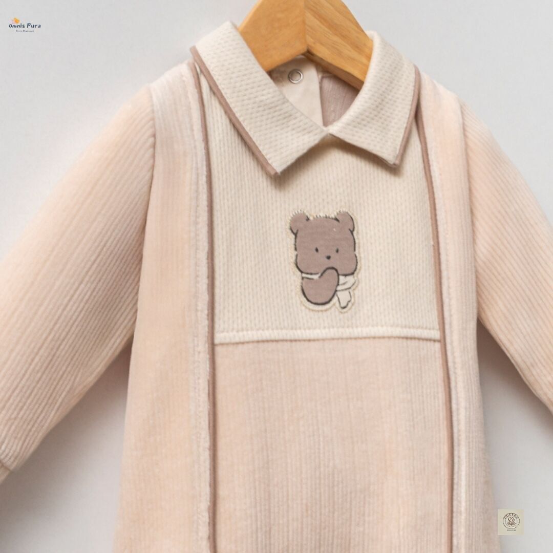 Lot de trois grenouillères bébé ours en velours et coton (1–3–6 mois)