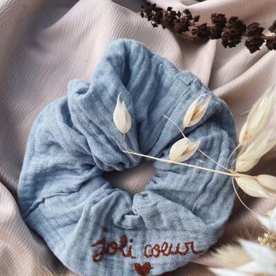 Embroidered Double Gauze Scrunchie