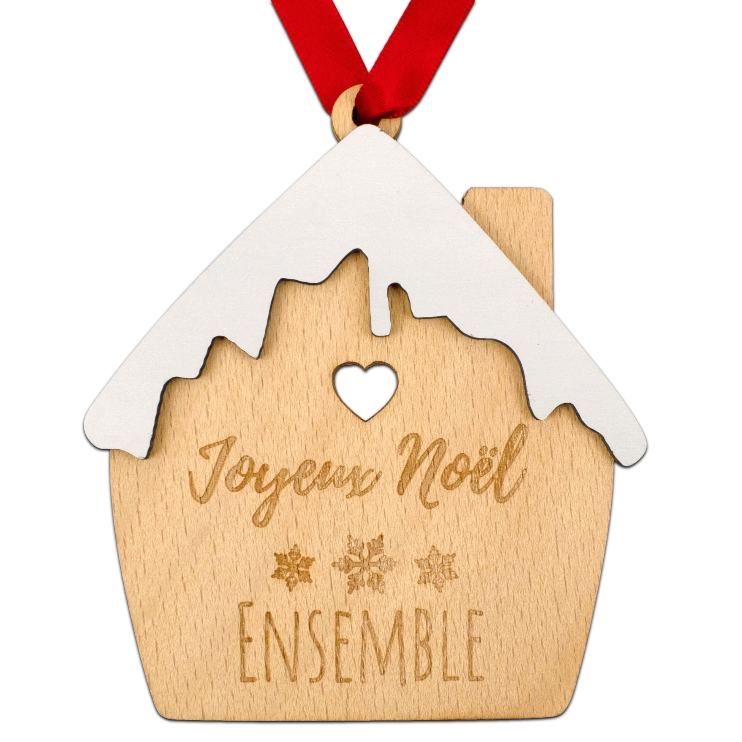 Weihnachtskugel „Frohe Weihnachten zusammen“ – Verschneites Haus – Weihnachtsdekoration