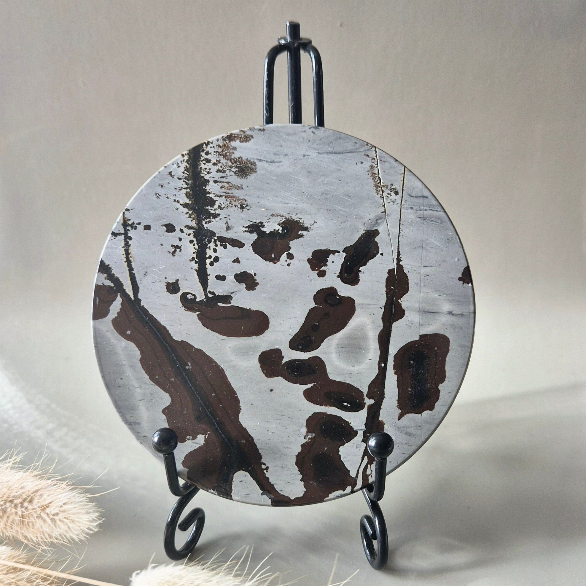 Disco de jaspe paisaje sobre soporte metálico (10 cm) n.º 2