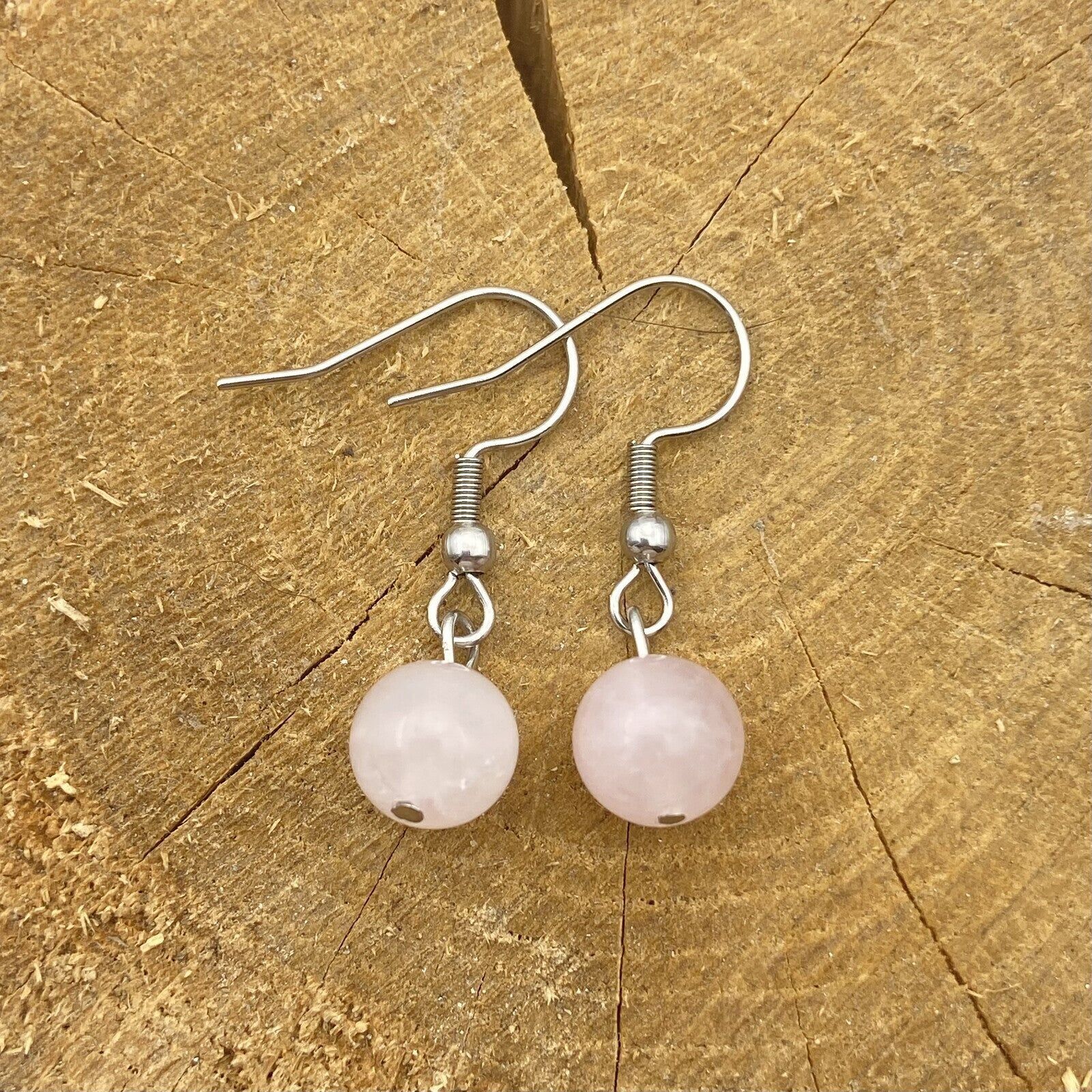 Boucles d'oreilles hypoallergénique - Perles Quartz Rose