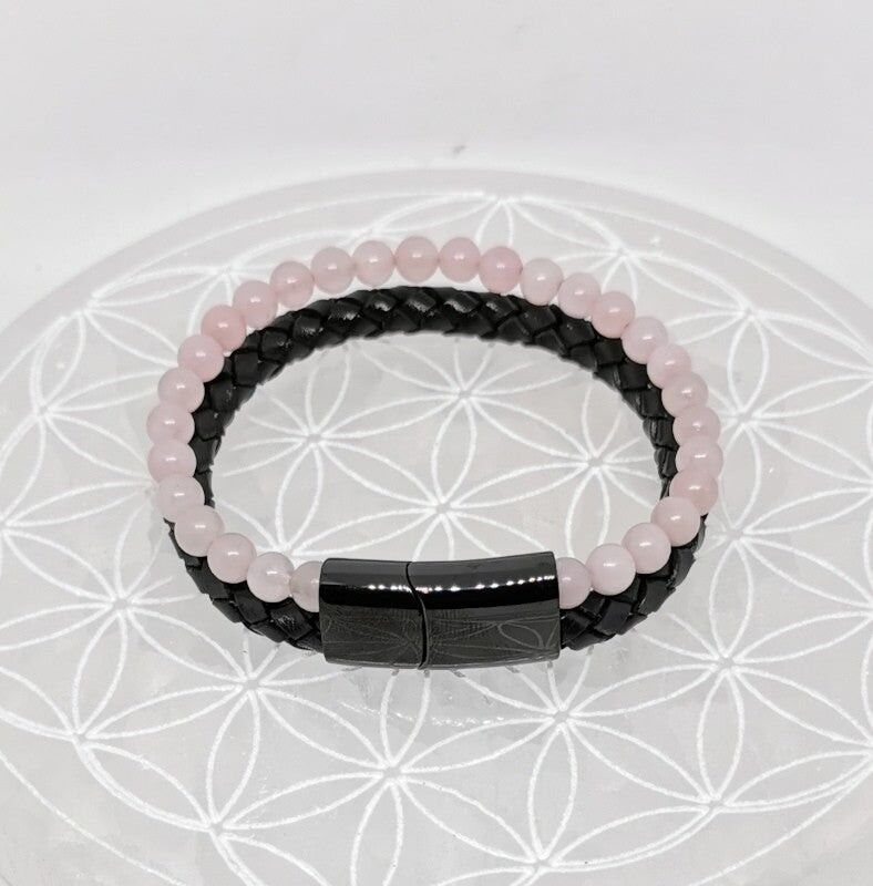 Doppeltes Lederarmband – Rosenquarz