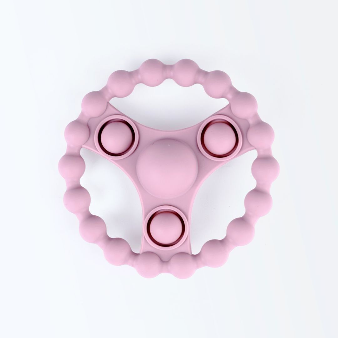 Anillo de dentición de silicona con Pop-it - Rosa suave