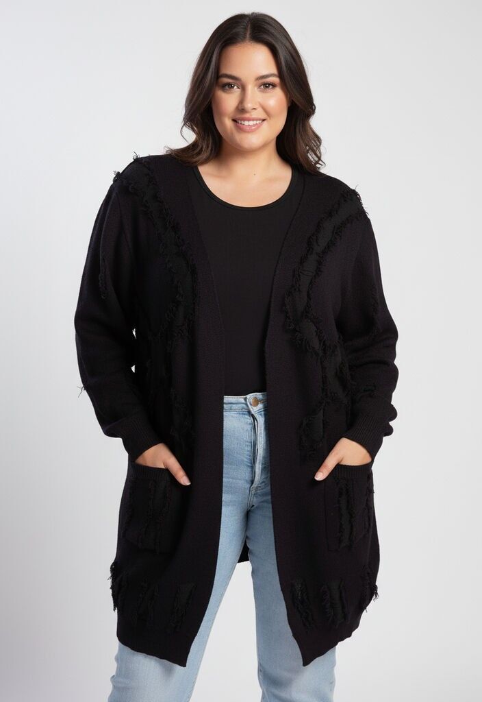 Chaleco negro de talla grande con ribete de efecto roto (JX085)