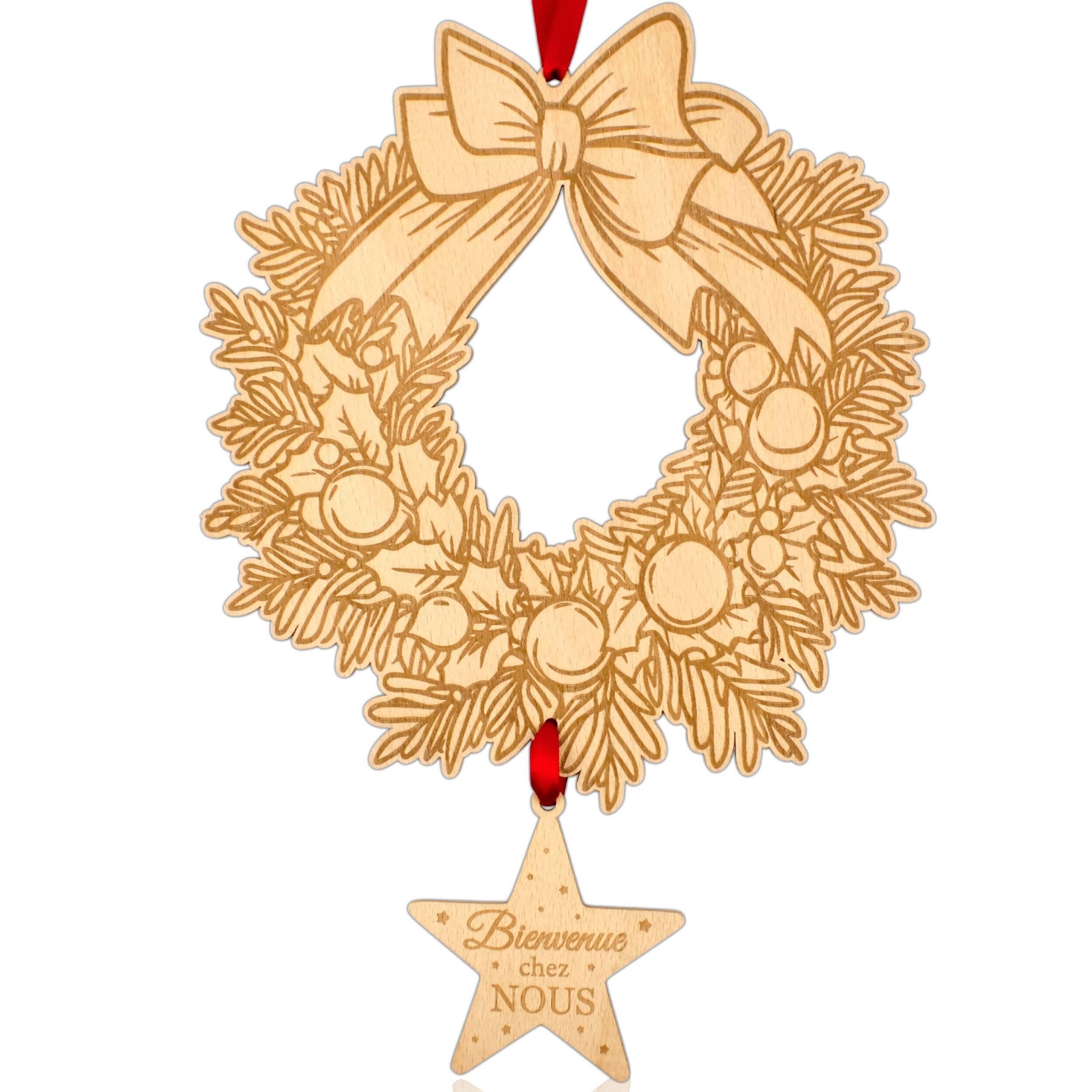 Weihnachtskranz aus Holz „Willkommen in unserem Zuhause“ – Handgefertigte Weihnachtsdekoration – Geschenkidee zu Weihnachten