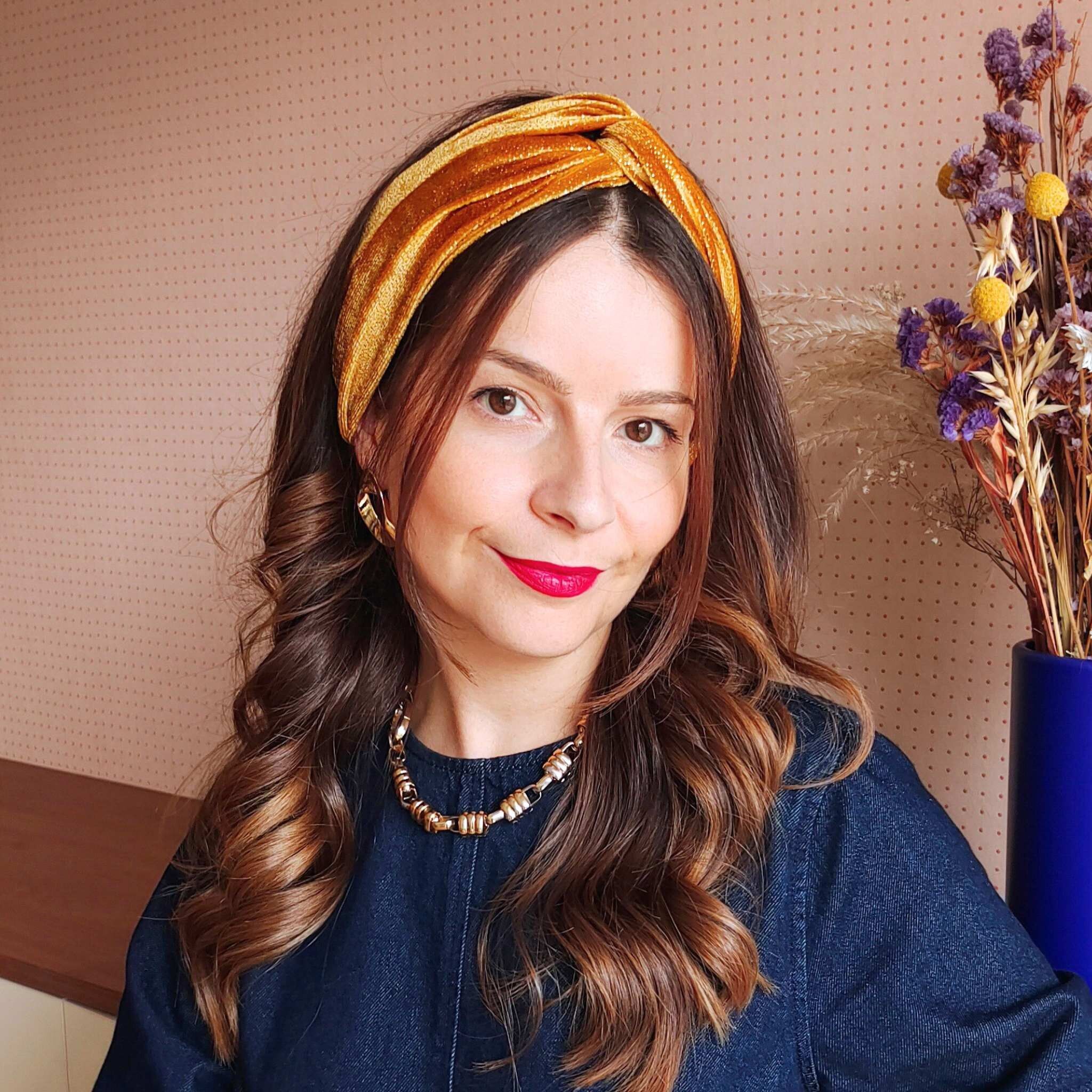 Cerchietto CITRINO/velluto giallo ocra con glitter oro