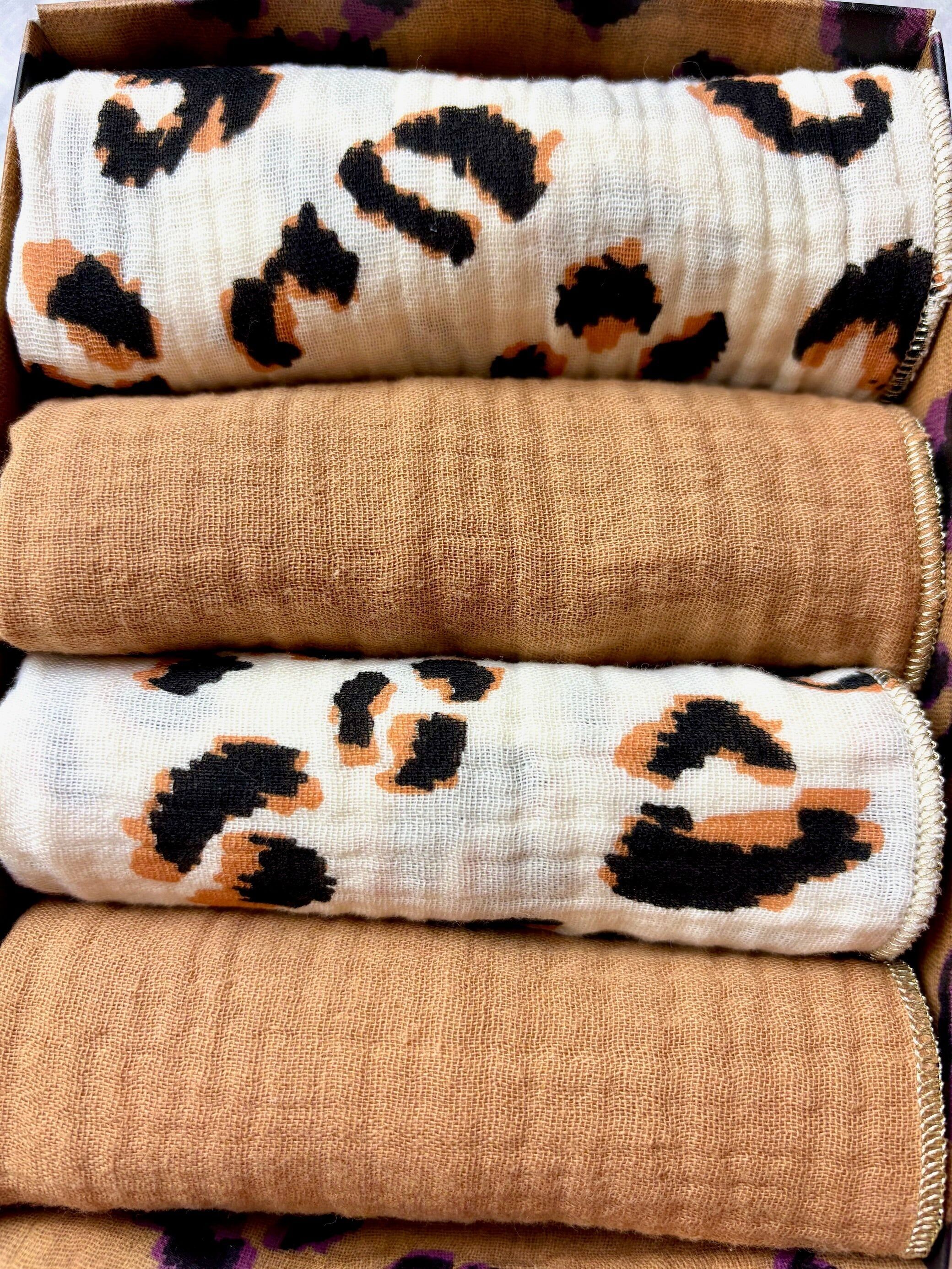 Set of 4 Napkins – Cotton Gauze – Leopard Ecru & Camel – 40x40 cm