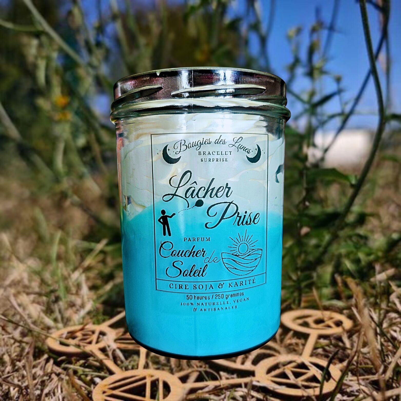 Mondschmuckkerze – Loslassen – Sonnenuntergang – Gourmet – Lithotherapie (250 g)