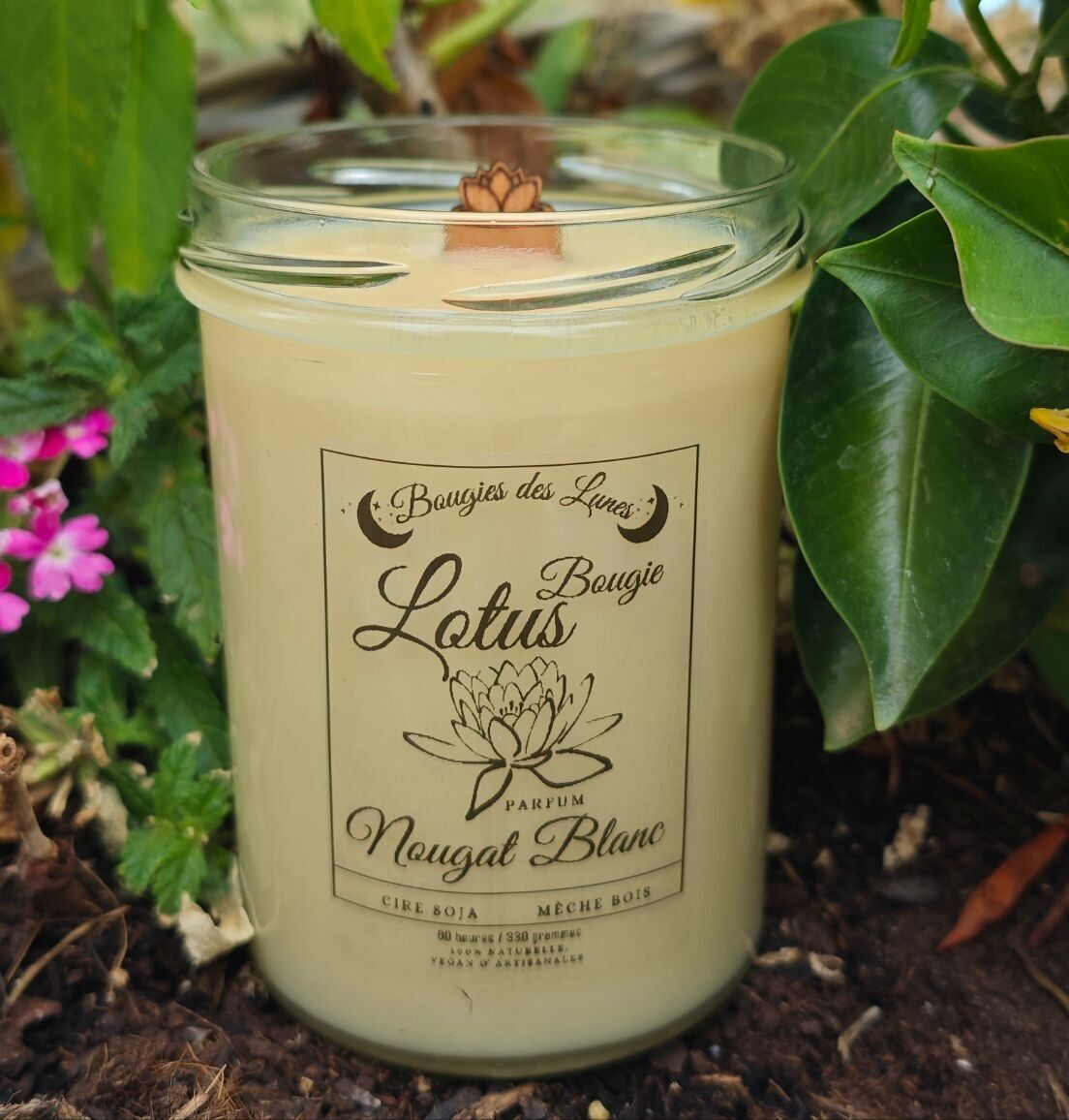 Candela Lotus - Torrone Bianco - Stoppino in legno di fiore di loto (330 g)