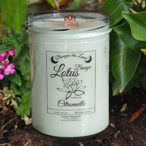 Candela Lotus - Lemongrass - Stoppino in legno Fiore di loto (330 g)