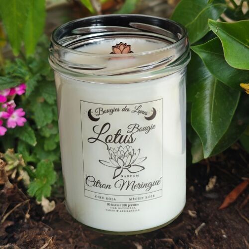 Candela Lotus - Limone Meringa - Stoppino in legno di fiore di loto - (330 g)